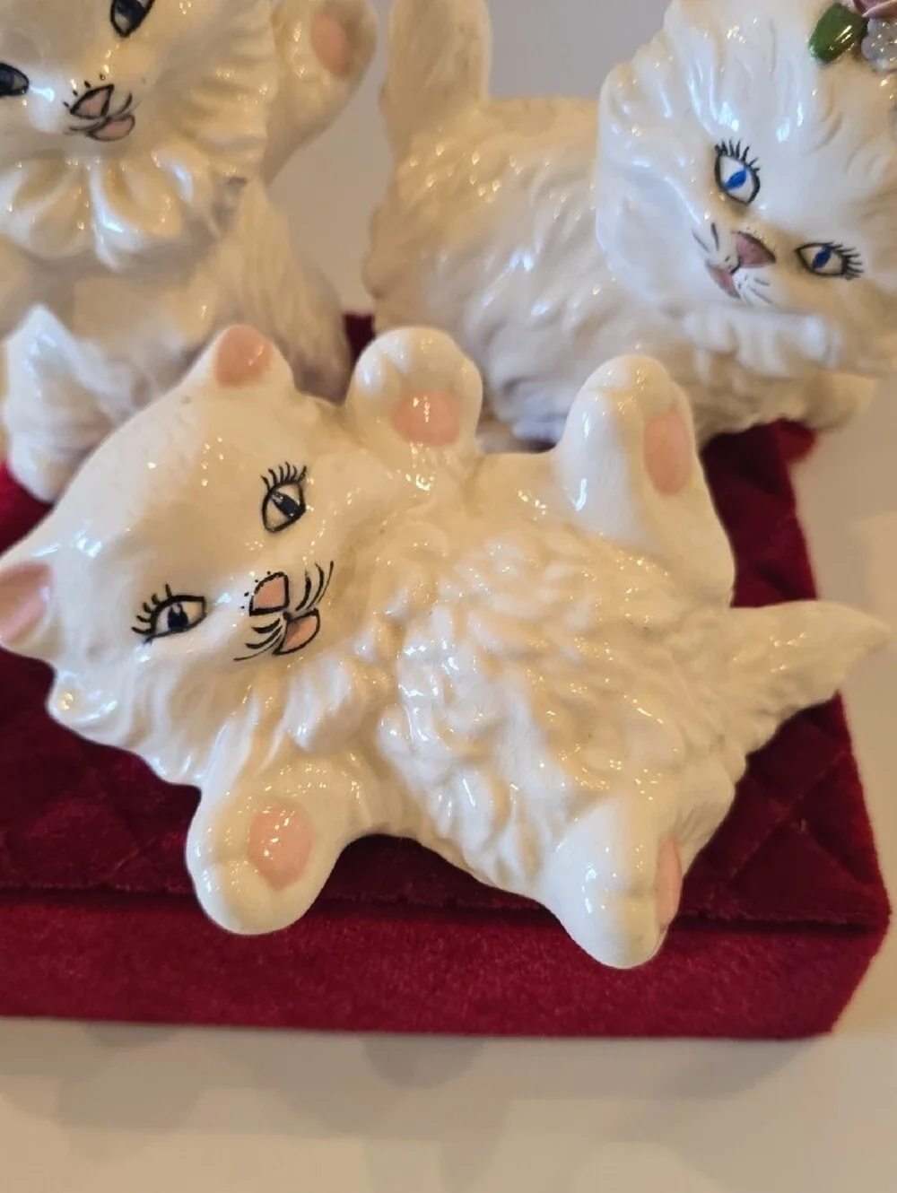 Vintage White Ceramic Kitten Figurines Dot - Trio